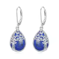 TOUPOP Sterling Silver Gemstone Celtic Tree of Life Teardrop Leverback Earrings-color_name:Lapis Lazuli