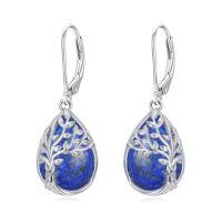 wholesale Tree Of Life Earrings 925 Sterling Silver Teardrop Celtic Tree Leverback Earrings Gemstone Jewelry Christmas Gifts For Women -color_name:Lapis Lazuli