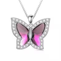 TOUPOP Sterling Silver Birthstone Butterfly Pendant Necklace-color_name:Pink