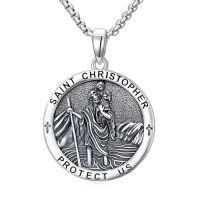 wholesale Saint Necklace For Men 925 Sterling Silver St Michael/st Christopher/st Benedict Necklace Medals Amulet Protection Pendant Religious Christian Catholic Jewelry Christmas Gifts For Men -style_name:5-Saint Christopher Necklace