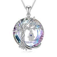 wholesale TOUPOP Evil Eye Necklace 925 Sterling Silver Tree Of Life Circle Crystal Pendant Necklace Protection Jewelry Amulet Christmas Gifts For Women Her -color_name:Hamsa-Purple Crystal