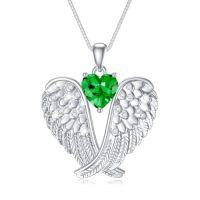 wholesale Birthstone Angel Wings Necklace 925 Sterling Silver Guardian Angel Necklace Pendant Birthstone Jewelry Birthday Christmas Gifts For Women -style_name:5-May-Emerald