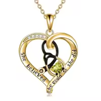 TOUPOP Sterling Silver Birthstone Stethoscope Necklace Gift For Nurse-style_name:08 Aug-Peridot-Yellow Gold Plated