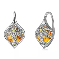 TOUPOP Sterling Silver Birthstone Tree Of Life Leverback Earrings Gifts For Women Teens Birthday-style_name:K-Nov.
