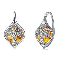 wholesale TOUPOP Tree Of Life Birthstone Earrings Sterling Silver Birthstone Leverback Earrings Tree Of Life Jewelry Gifts For Women Teens Birthday -style_name:K-Nov.