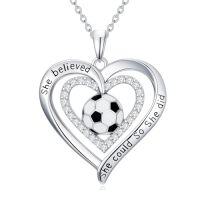 wholesale Sports Necklace For Women 925 Sterling Silver Cross Football/soccer/softball/volleyball Necklace Pendant Sports Jewelry Christmas Gifts For Women -style_name:2-Soccer