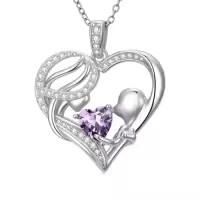 TOUPOP 14K Gold & Zircon Heart Necklace, Mother's Birthstone Jewelry Gift-color_name:02-February-Amethyst