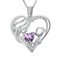 wholesale TOUPOP Christmas Gifts For Mom Birthstone Necklace Mother And Daughter/son Love Heart Necklace I Love You Mom Gifts Jewelry Birthday Gift For Women Grandmother Wife -color_name:02-February-Amethyst