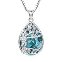 wholesale TOUPOP Tree Of Life Birthstone Necklace 925 Sterling Silver Family Tree Crystal Pendant Birthday Jewelry Christmas Gifts For Women Her -color_name:Tedardrop-03-March-Aquamarine