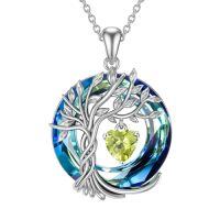 wholesale TOUPOP Tree Of Life Birthstone Necklaces For Women White Gold Plated 925 Sterling Silver Irish Celtic Tree Jewelry Austrian Crystal Necklace Birthday Anniversary Christmas Gifts For Women Her Wife -color_name:08-August-Peridot