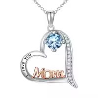 TOUPOP Sterling Silver Birthstone Heart Mom Necklace Gift for Women-color_name:03-March-Aquamarine