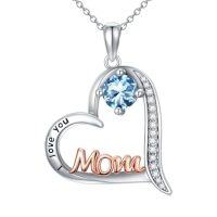 wholesale Birthday Gifts For Mom 925 Sterling Silver Heart Mom Necklace Birthstone Jewelry Mother's Day Christmas For Women Mother Grandma -color_name:03-March-Aquamarine