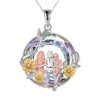 TOUPOP Sterling Silver Crystal Sister Rose Flower Sisters Necklace-color_name:Sunflower-3 Sister-Purple Crystal