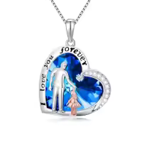 TOUPOP 925 Sterling Silver & Crystal Daughter Heart Pendant Necklace Gift-style_name:Blue Crystal Father Daughter Necklace