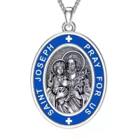 TOUPOP 925 Sterling Silver Stainless Steel Saint Medal Protection Necklace-style_name:M-St Joseph Necklace C