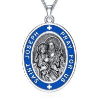 wholesale Saint Patron Necklace For Men Women 925 Sterling Silver Saint Pendant With Stainless Steel Chain St Medal Protection Necklace Catholic Religious Amulet Gifts For Him -style_name:M-St Joseph Necklace C