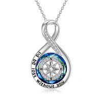 wholesale TOUPOP Compass Necklace For Women Sterling Silver I'd Be Lost Without You Necklaces Wedding Anniversary Jewelry Graduation Birthday Gifts For Her Wife Girlfriend -color_name:Blue