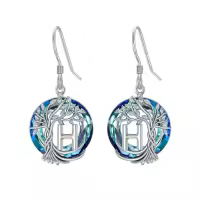 TOUPOP Sterling Silver Blue Crystal Tree Of Life Letter Drop Dangle Earrings-style_name:H Initial