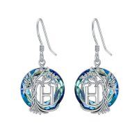 wholesale TOUPOP Tree Of Life Initial Earrings 925 Sterling Silver A-z Letter Drop Dangle Earrings Blue Circle Crystal Jewelry Birthday Christmas Gifts For Women Her Girlfriend Mom -style_name:H Initial