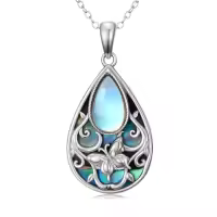 TOUPOP Sterling Silver Onyx Hummingbird Dragonfly Butterfly Snake Octopus Pendant Necklace-style_name:Moonstone-Butterfly
