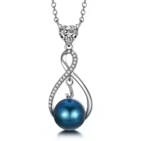 TOUPOP Sterling Silver Black Freshwater Pearl Infinity Letter Pendant Necklace-style_name:Letter J