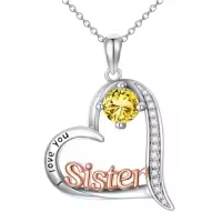TOUPOP Sterling Silver Birthstone Heart Necklace Sister Gift For Women-color_name:11-November-Citrine