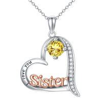 wholesale Sister Gifts Birthstone Necklaces 925 Sterling Silver Heart Birthstone Necklace Sister Jewelry Birthday Christmas Gifts For Women Friend Daughter -color_name:11-November-Citrine
