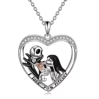 TOUPOP Sterling Silver Abalone Crystal Jack Skellington Necklace-color_name:Nightmare Family with 1