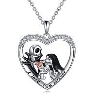 wholesale TOUPOP Christmas Gifts Nightmare Necklace Sterling Silver Abalone Shell Crystal Jack And Sally Necklace Jack Skellington Skull Jewelry Skull Necklaces For Women -color_name:Nightmare Family with 1