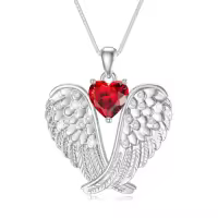 TOUPOP Sterling Silver Birthstone Angel Wings Necklace Pendant Gift-style_name:1-Jan-Garnet