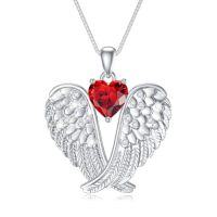 wholesale Birthstone Angel Wings Necklace 925 Sterling Silver Guardian Angel Necklace Pendant Birthstone Jewelry Birthday Christmas Gifts For Women -style_name:1-Jan-Garnet