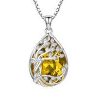 wholesale TOUPOP Tree Of Life Birthstone Necklace 925 Sterling Silver Family Tree Crystal Pendant Birthday Jewelry Christmas Gifts For Women Her -color_name:Tedardrop-11-November-Citrine