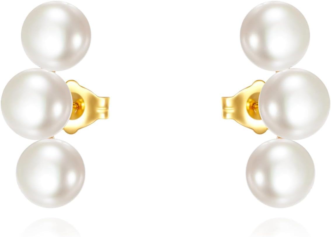 wholesale 14K Gold Pearl Triple Ball Stud Earrings for Women Elegant  3Pcs Set-0-0