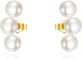 wholesale 14K Gold Pearl Triple Ball Stud Earrings for Women Elegant  3Pcs Set-0-0