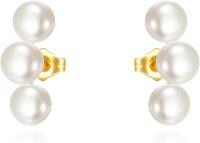 wholesale 14K Gold Pearl Triple Ball Stud Earrings for Women Elegant  3Pcs Set-pearl