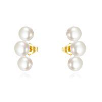 wholesale 14K Gold Pearl Triple Ball Stud Earrings for Women Elegant  3Pcs Set-pearl