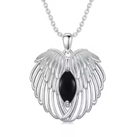 TOUPOP Sterling Silver Birthstone Angel Wings Necklace Pendant Jewelry-color_name:Black Onyx