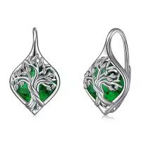 TOUPOP Sterling Silver Birthstone Tree Of Life Leverback Earrings Gifts For Women Teens Birthday-style_name:E-May.