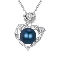 TOUPOP Sterling Silver Black Freshwater Pearl Heart Pendant Necklace-style_name:Heart Rose