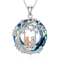 TOUPOP Sterling Silver Crystal Family Tree Necklace For Women-style_name:Crystal-Mother 2 Child