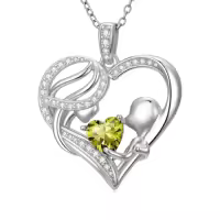 TOUPOP 14K Gold & Zircon Heart Necklace, Mother's Birthstone Jewelry Gift-color_name:08-August-Peridot