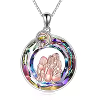 TOUPOP Sterling Silver Crystal Sisters Necklace Gift For Women Friendship-style_name:Style 3-Three Sisters-Purple Circle Crystal