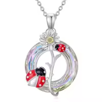 TOUPOP Sterling Silver Crystal Animal Necklace Gift For Women-style_name:Ladybug