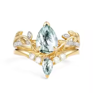 D Moss Agate Gold Ring