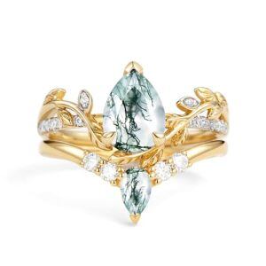 D Moss Agate Gold Ring