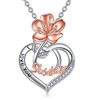 wholesale TOUPOP Sister Gifts From Sister Birth Flower Sister Necklace Sister Birthday Gifts From Sister Sterling Silver Sister Necklaces I Love You Sister Pendant Necklace Fashion Jewelry Gifts For Women Friend Sister Female Friendship Lasts Forever Jewelry Birthday Birth Flower Necklace -color_name:03-March-Sakura