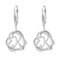 TOUPOP Sterling Silver & Stone Double Heart Dangle Earrings Birthday Christmas Gifts-style_name:Initial K