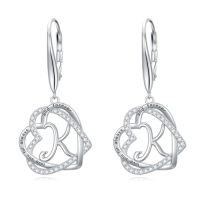wholesale TOUPOP Gifts For Women Heart Initial Earrings 925 Sterling Silver Double Heart Dangle Earrings Birthday Jewelry Birthday Christmas Gifts For Her Wife Girlfriend -style_name:Initial K