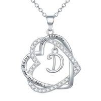 wholesale TOUPOP Gifts For Women Heart Initial Necklace 925 Sterling Silver Double Heart Pendant Necklace Birthday Jewelry Birthday Christmas Gifts For Her Wife Girlfriend -style_name:Initial D