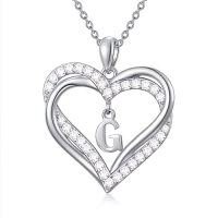 wholesale TOUPOP Heart Initial Necklace 925 Sterling Silver Initial A-z Letter Pendant Necklace Double Heart Jewelry Anniversary Birthday Christmas Gifts For Women Her Wife Girlfriend -style_name:Heart Initial G